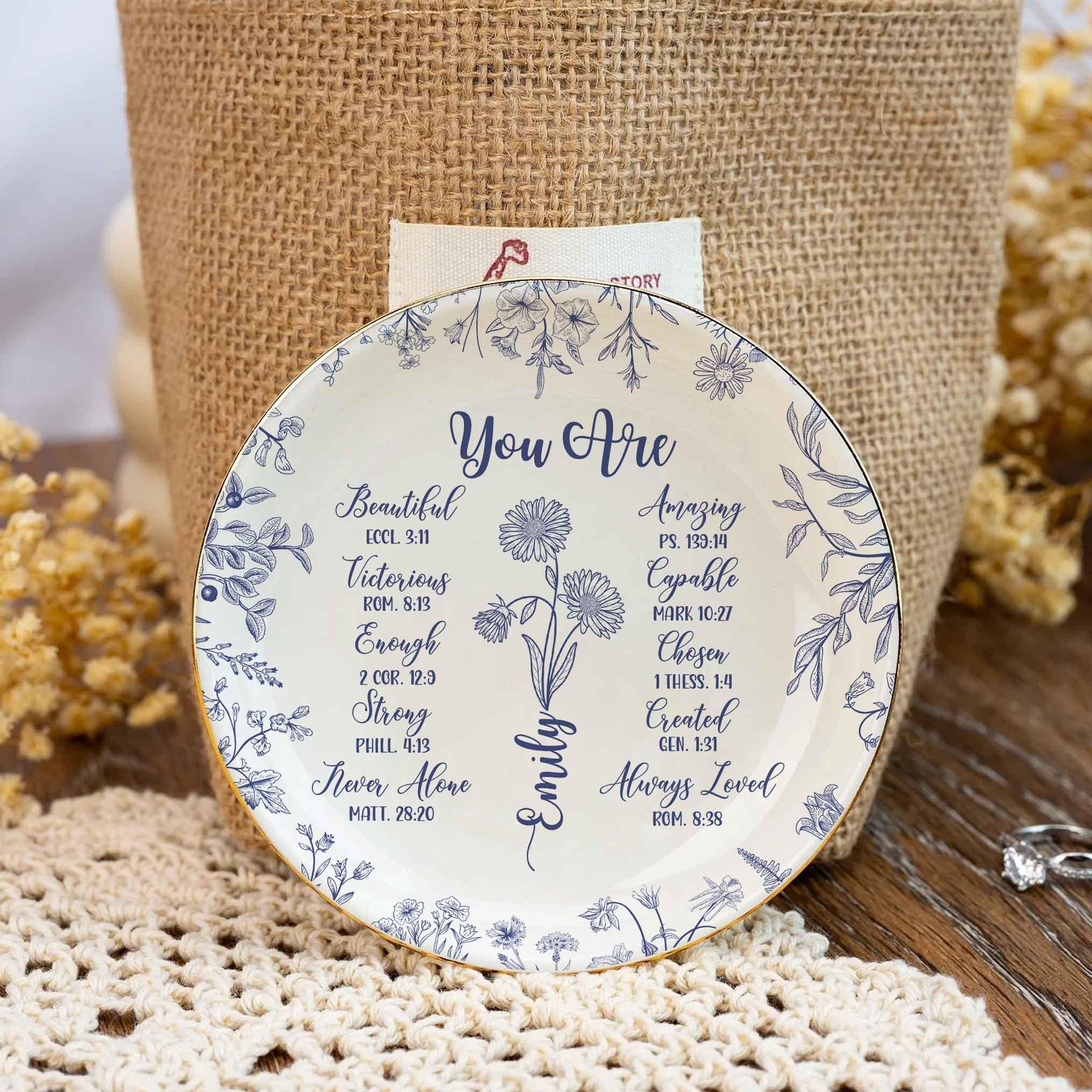 Personalized Christian Scripture Plate, Bible Verse Gift Tray, Unique Faith Home Décor, Religious Jewelry Dish for Women JDLAF04